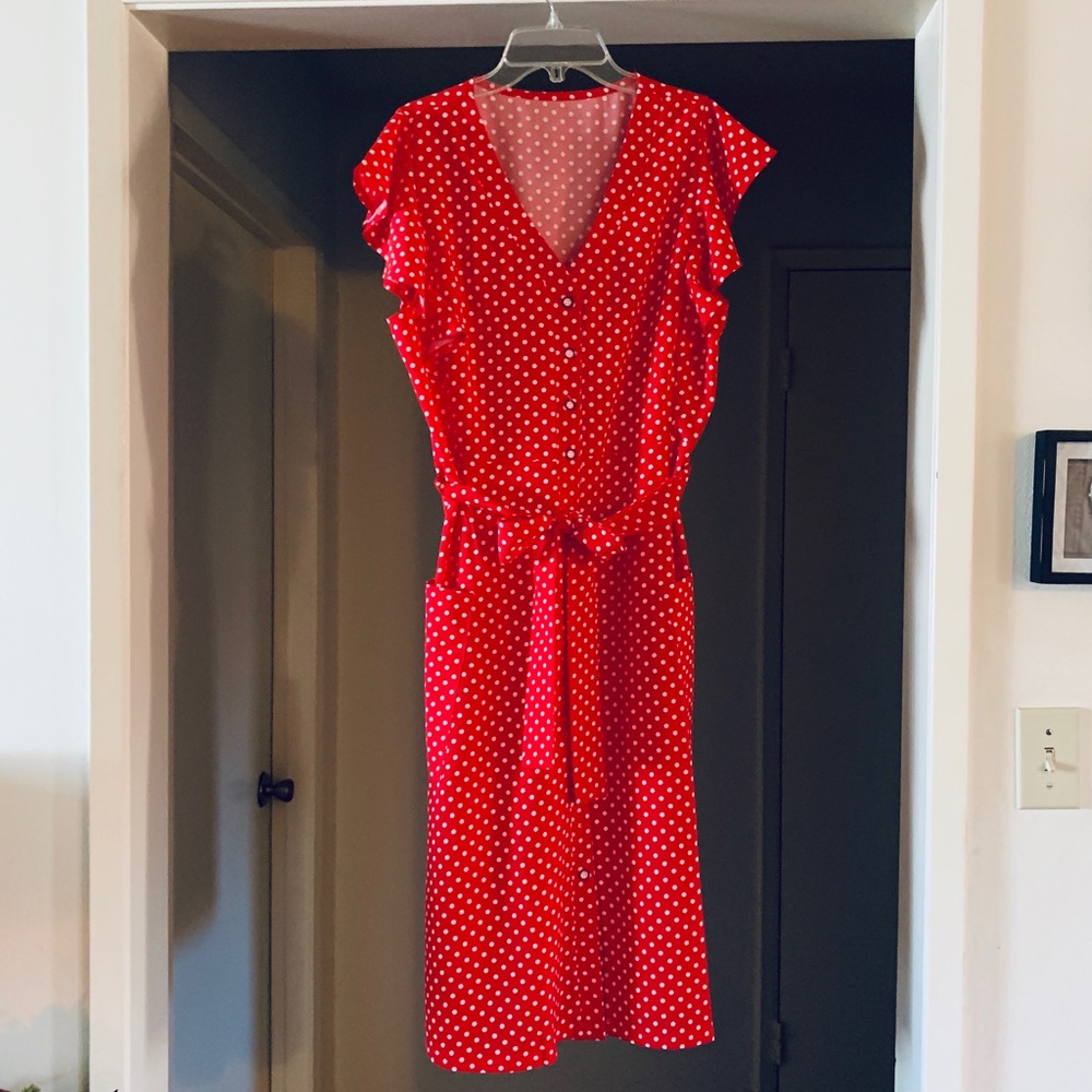 Red Polka Dot Midi Dress Size Lg